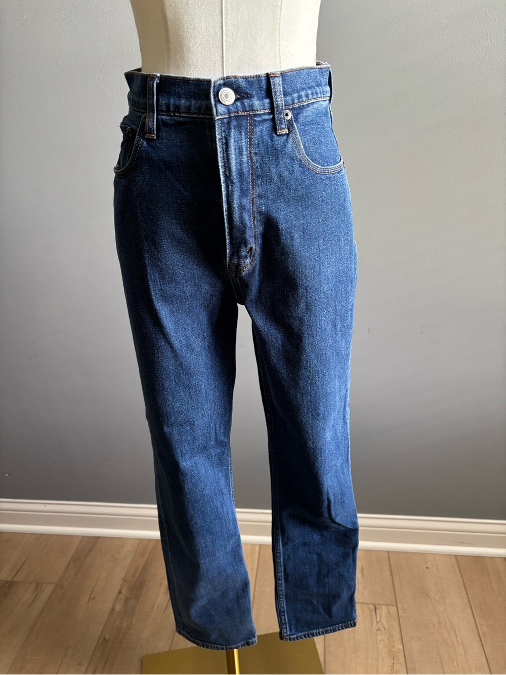 Abercrombie & Fitch High Rise Straight Leg Jeans - Dark Blue